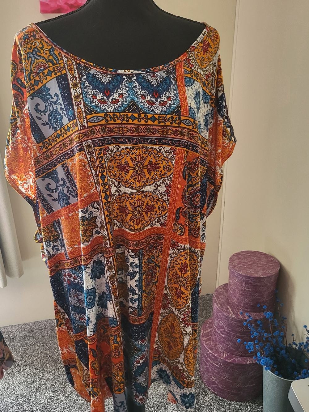 Avenue Multicolor Patchwork Tunic — Orange, Blue, Gold